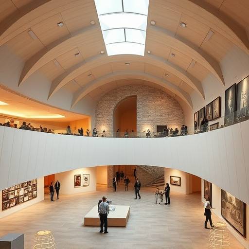 Interior del Museo Guggenheim Bilbao con una exposici&oacute;n de arte contempor&aacute;neo